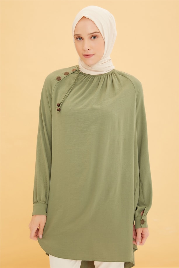 Armine Çapraz Patlı Ve Bağcıklı Tunik 22Y4844 Açık Haki