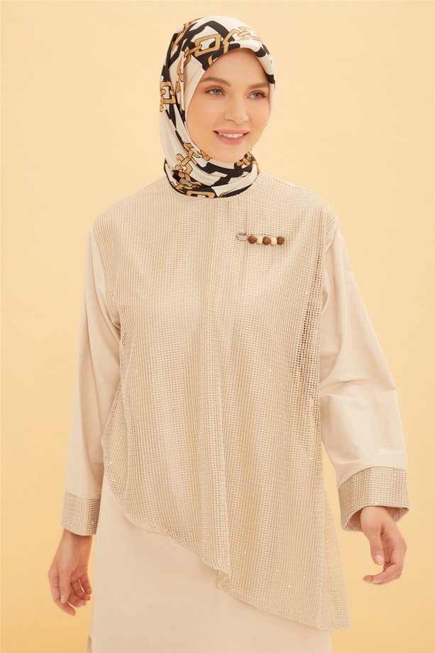 File Detaylı Tunik 22Y4847 Bej