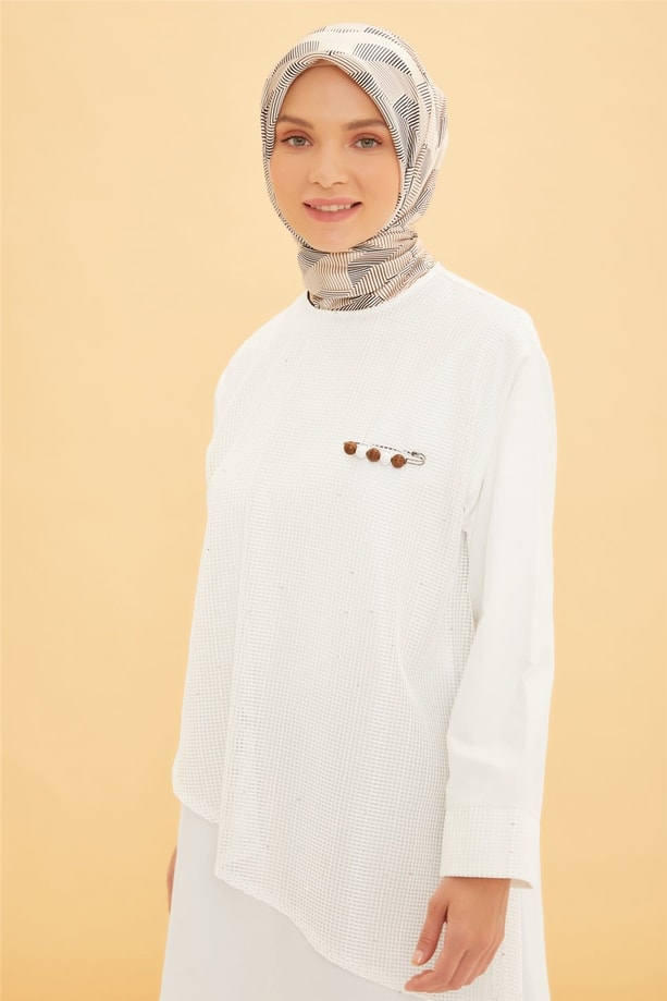 File Detaylı Tunik 22Y4847 Beyaz