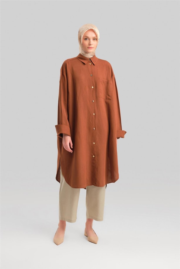 Armine Keten Tunik 224853 Kahverengi
