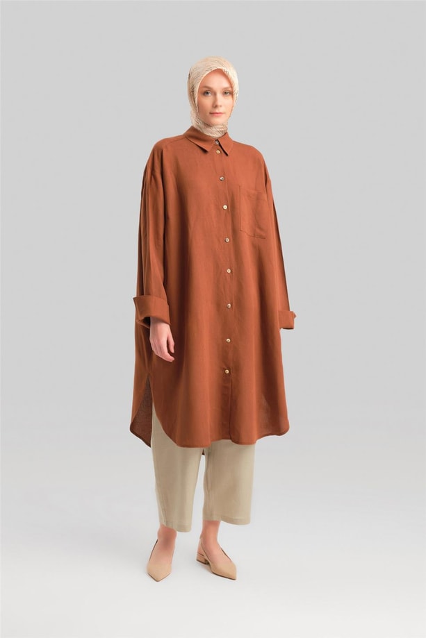 Armine Keten Tunik 224853 Kahverengi