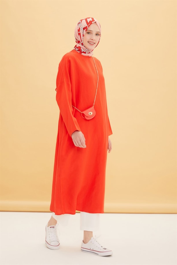Armine Çanta Aksesuarlı Tunik Elbise 22Y4905 Kırmızı