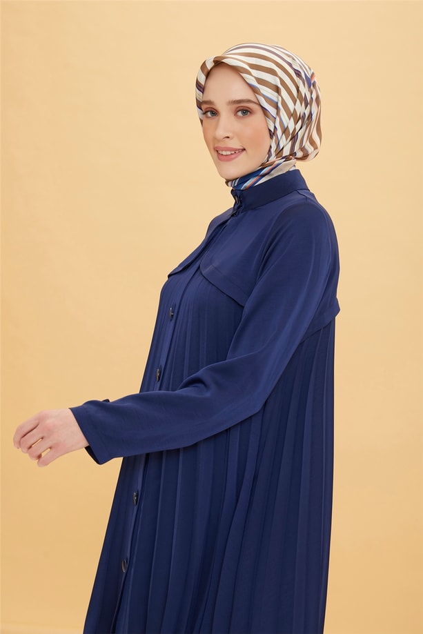 Armine Önden Düğmeli Robalı Pliseli Giy Çık 22Y5708 Lacivert