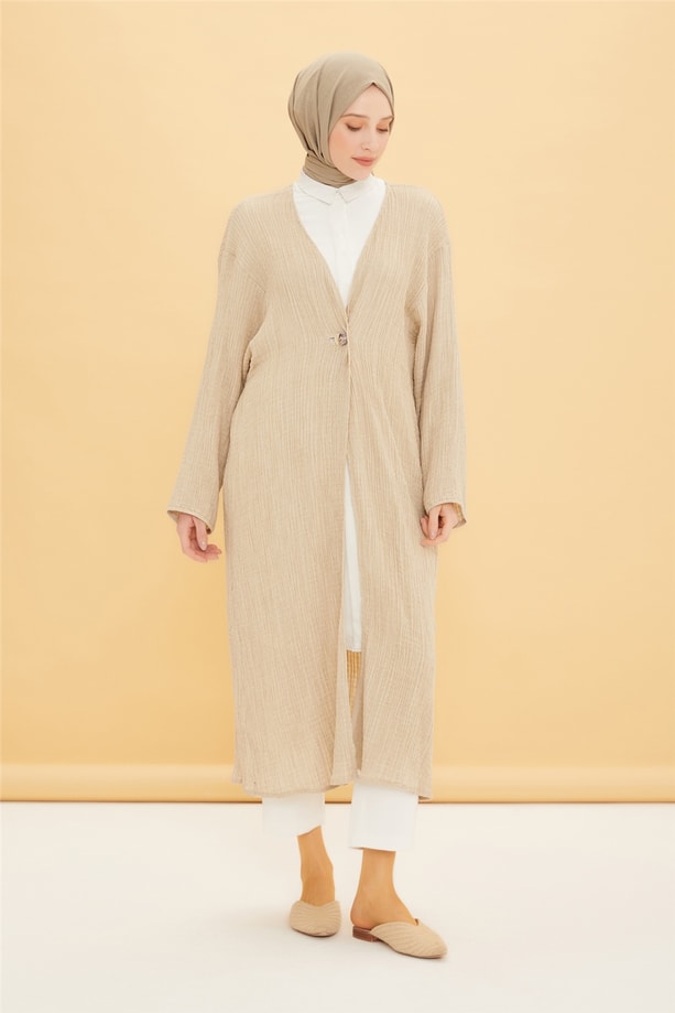 Armine Kumaş Özellikli Rahat Kimono 22Y5715 Kum