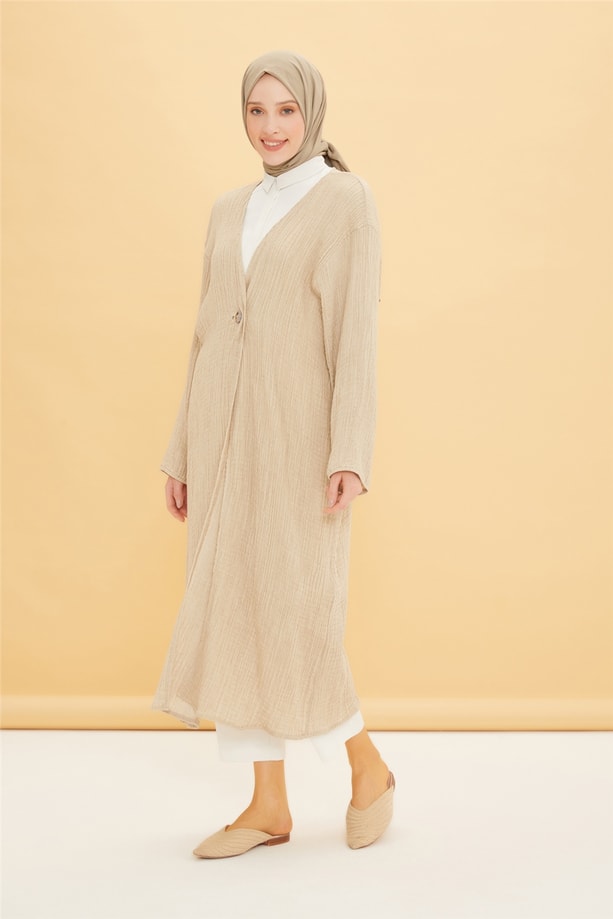 Armine Kumaş Özellikli Rahat Kimono 22Y5715 Kum