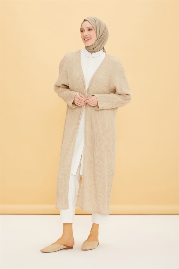 Armine Kumaş Özellikli Rahat Kimono 22Y5715 Kum