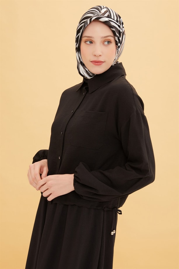 Armine Gömleği Büzülebilir Eteği Katlı Takım 22Y6411 Siyah