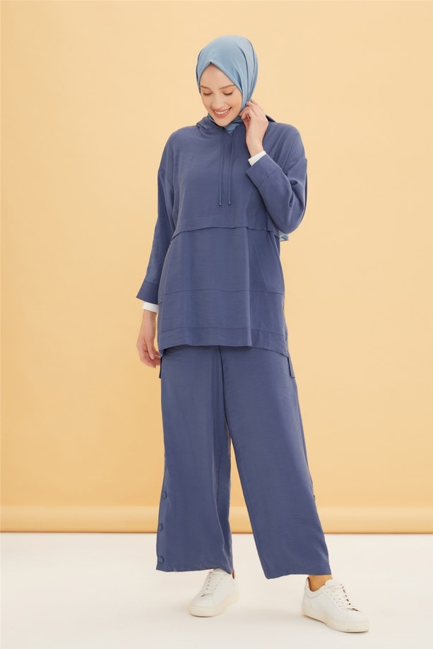 Armine Çakma Çıtçıt Detaylı Yumuşak Takım 22Y6426 İndigo