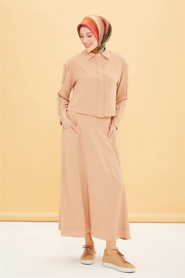 Armine Sedef Aksesuarlı Etekli Takım 22Y6428 Camel