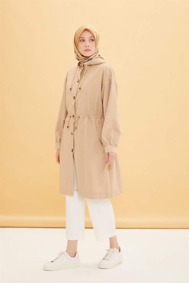 Armine Seyyar Kapişonlu Gabardin Kap 22Y7614 Bej