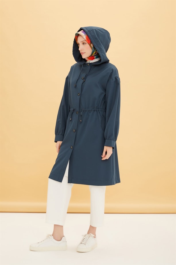 Armine Seyyar Kapişonlu Gabardin Kap 22Y7614 İndigo
