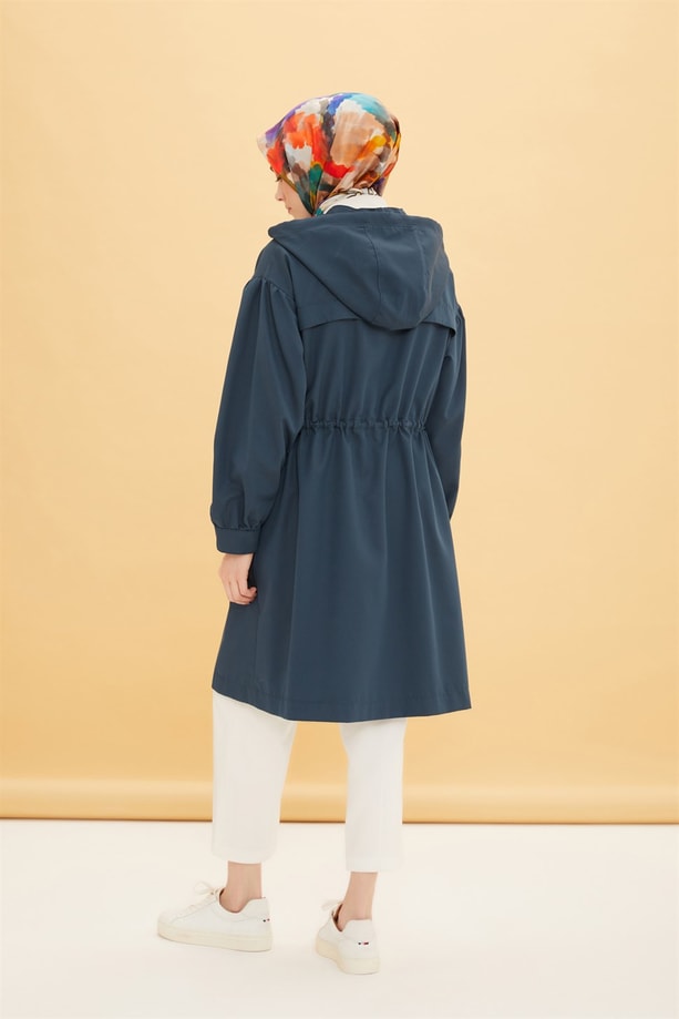 Armine Seyyar Kapişonlu Gabardin Kap 22Y7614 İndigo