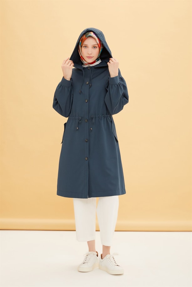 Armine Seyyar Kapişonlu Gabardin Kap 22Y7614 İndigo