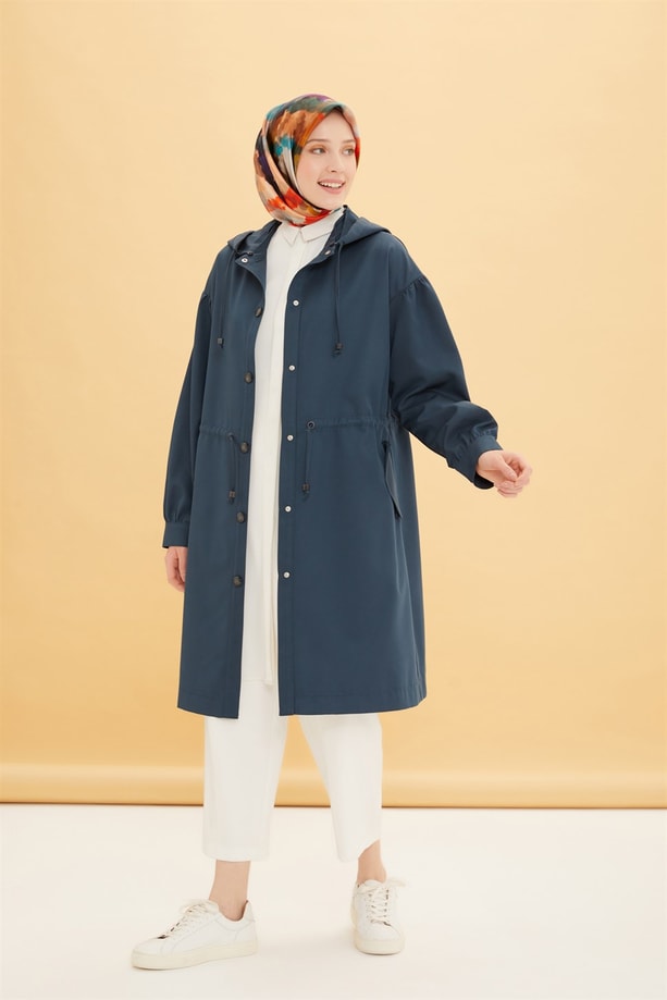 Armine Seyyar Kapişonlu Gabardin Kap 22Y7614 İndigo
