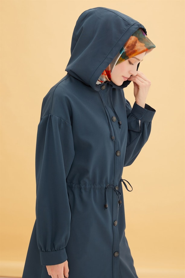Armine Seyyar Kapişonlu Gabardin Kap 22Y7614 İndigo