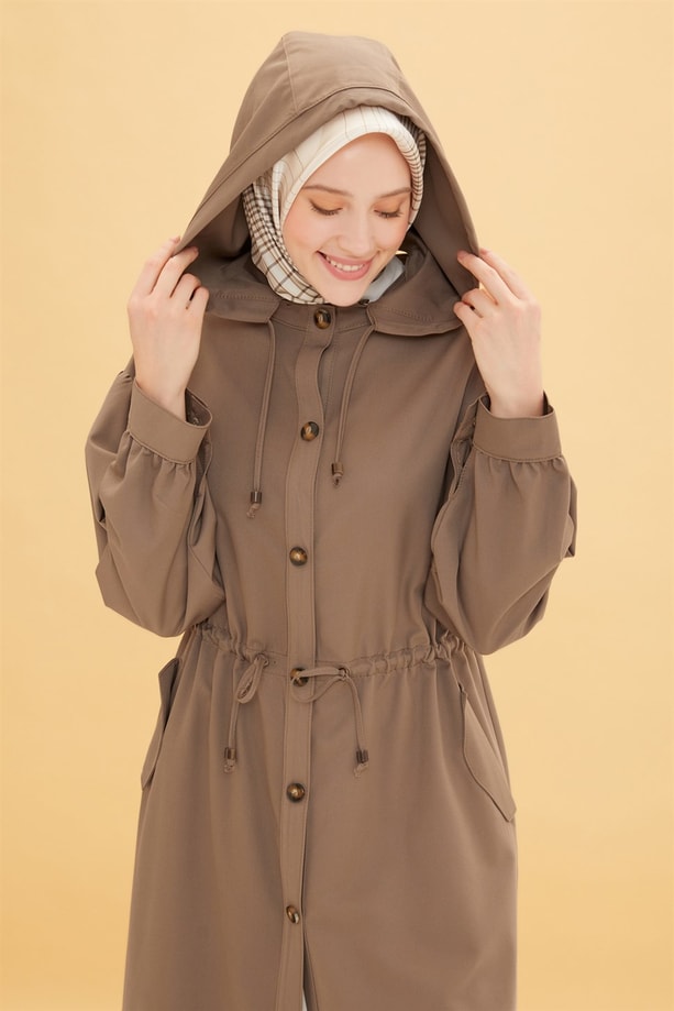 Armine Seyyar Kapişonlu Gabardin Kap 22Y7614 Vizon