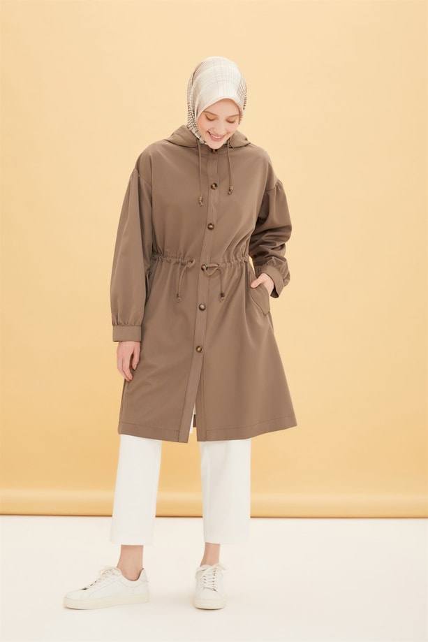 Armine Seyyar Kapişonlu Gabardin Kap 22Y7614 Vizon