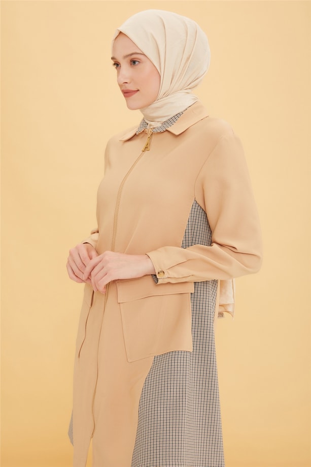 Armine Yakası Seyyar Fermuarlı Kısa Kap 22Y7618 Camel