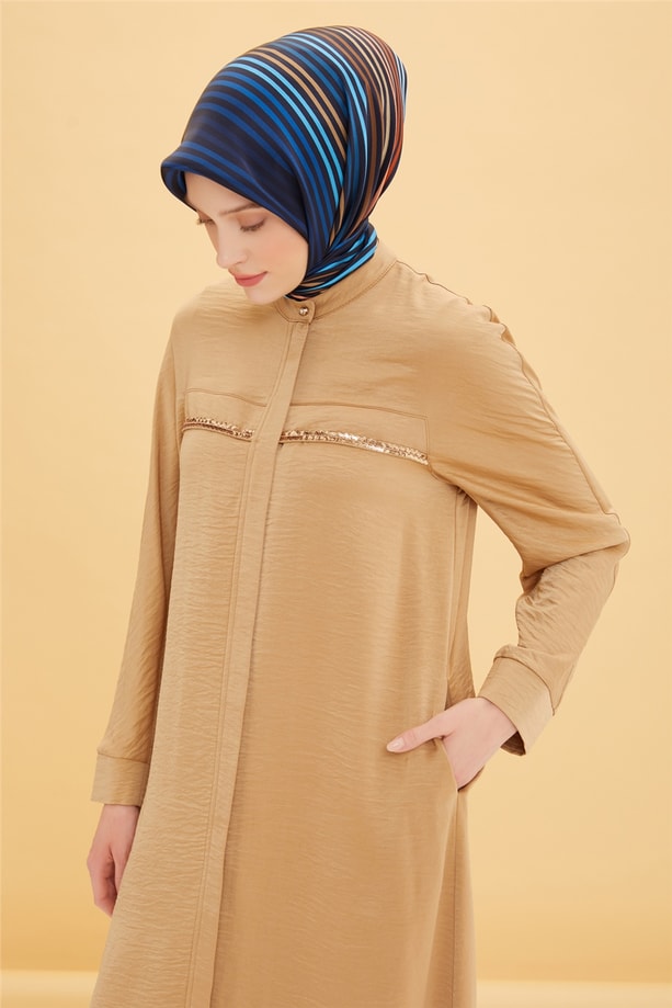 Armine Taş Detaylı Ferace 22Y8803 Camel