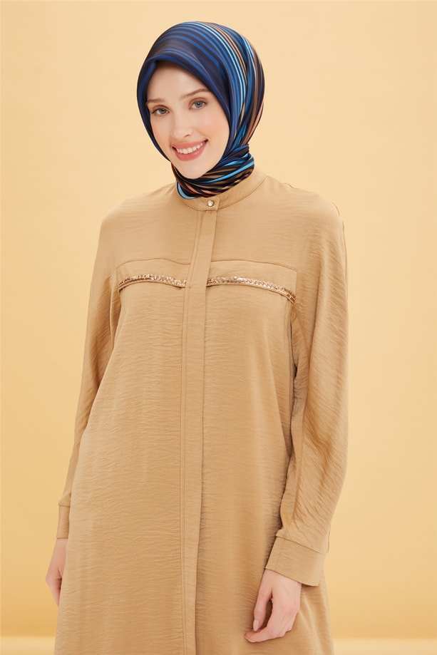 Armine Taş Detaylı Ferace 22Y8803 Camel