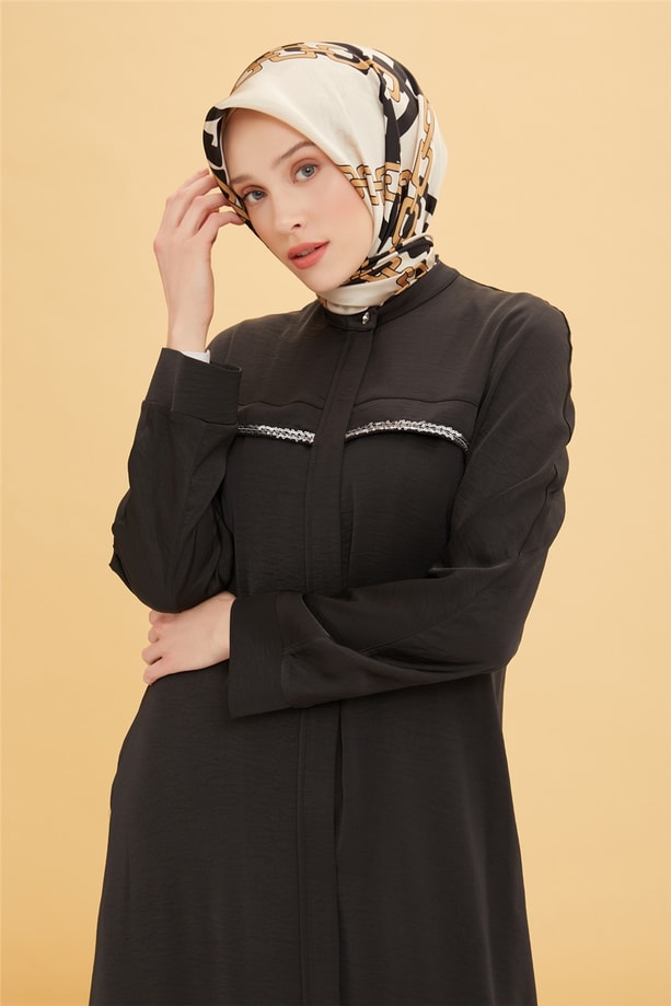 Armine Taş Detaylı Ferace 22Y8803 Siyah