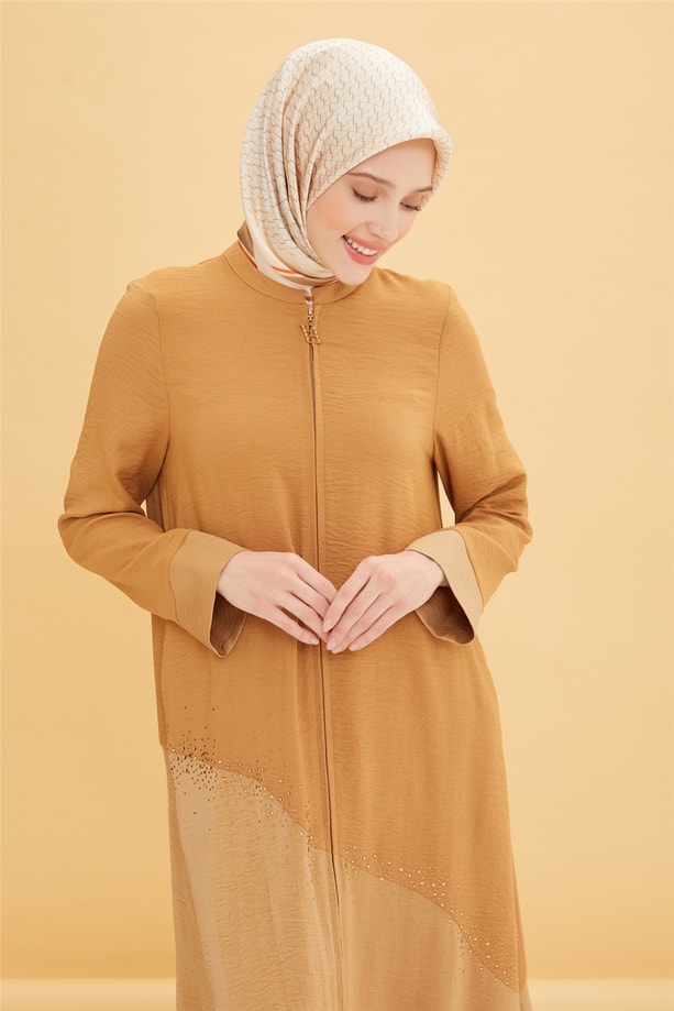 Armine Taşlı Ve Asitmetrik Kuplu Ferace 22Y8805 Camel