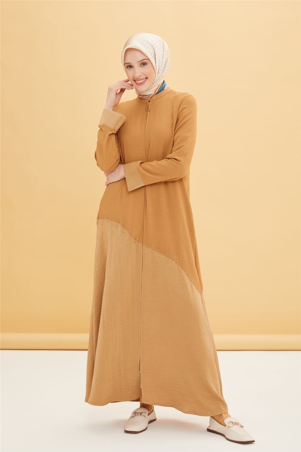 Armine Taşlı Ve Asitmetrik Kuplu Ferace 22Y8805 Camel