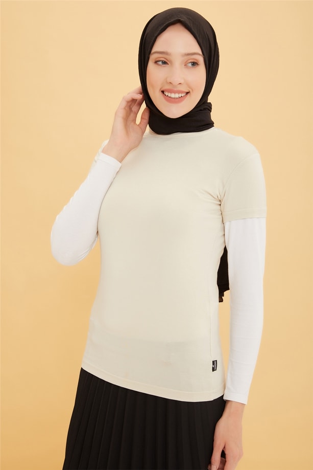 Armine Kısa Kol Badi 22YD9037-1 Bej