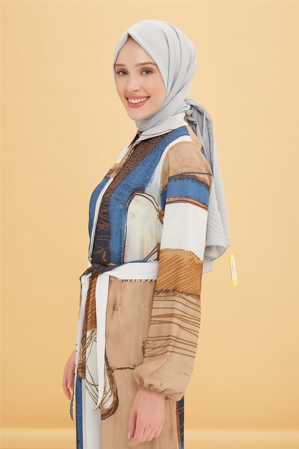 Armine Fırfırlı Ve Desenli Elbise 22Y9403 İndigo
