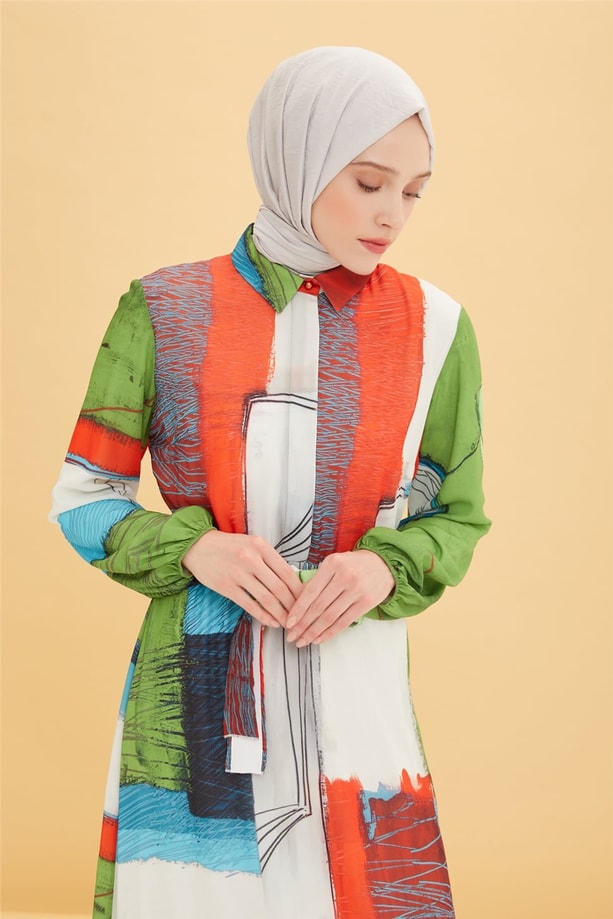 Armine Fırfırlı Ve Desenli Elbise 22Y9403 Parlak Kırmızı