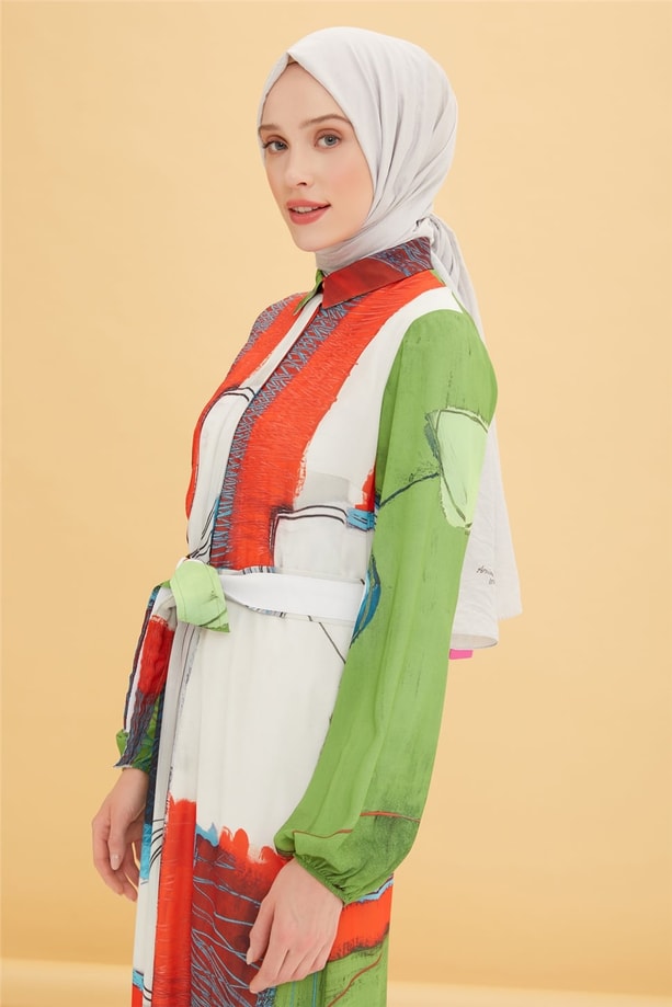 Armine Fırfırlı Ve Desenli Elbise 22Y9403 Parlak Kırmızı