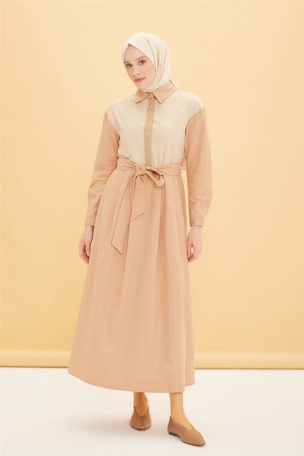 Armine Nakış Detaylı Elbise 22Y9407 Camel