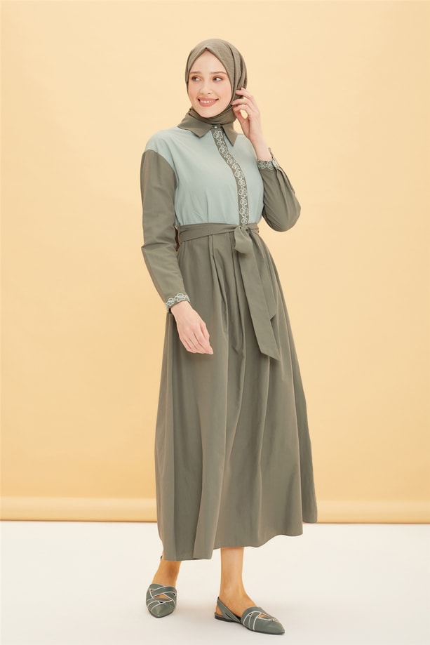 Armine Nakış Detaylı Elbise 22Y9407 Olive