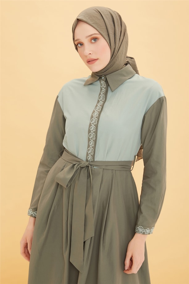 Armine Nakış Detaylı Elbise 22Y9407 Olive