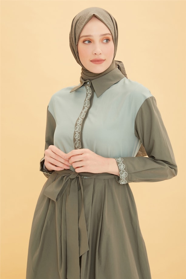 Armine Nakış Detaylı Elbise 22Y9407 Olive