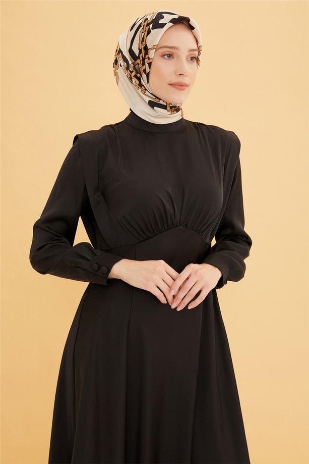 Armine Omuz Detalı Şık Elbise 22Y9413 Siyah