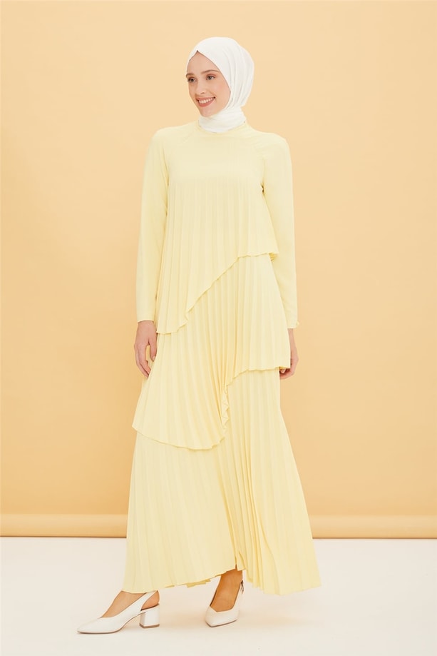 Armine Katlı Pilisoley Elbise 22Y9418 Sarı