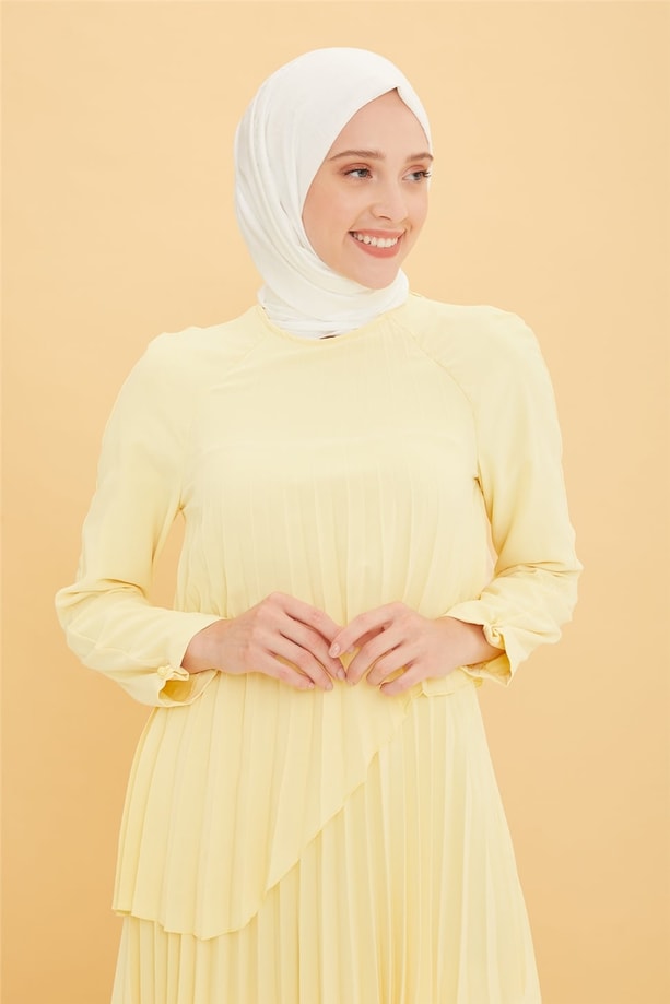 Armine Katlı Pilisoley Elbise 22Y9418 Sarı