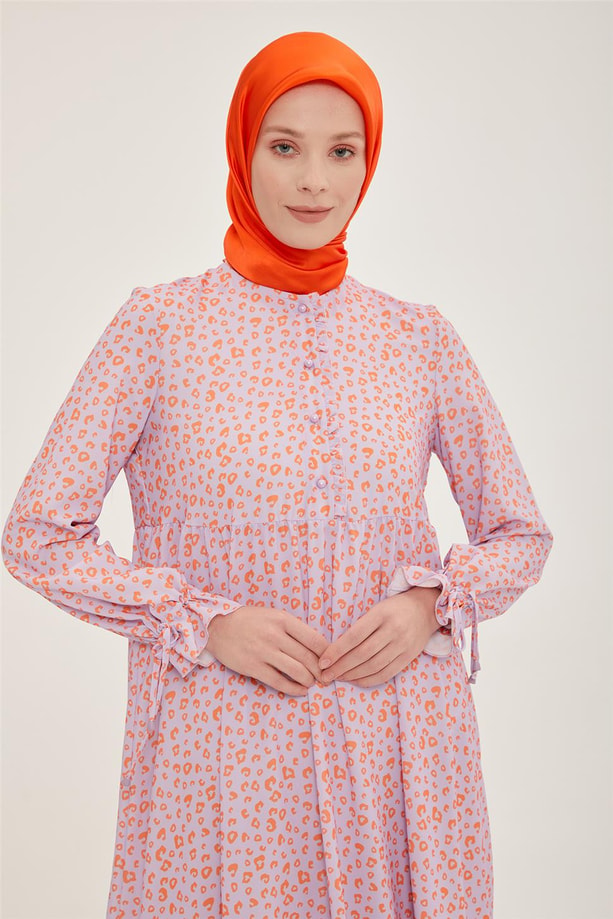 Armine Desenli Kolu Bağlanabilen Elbise 22Y9425 Lila