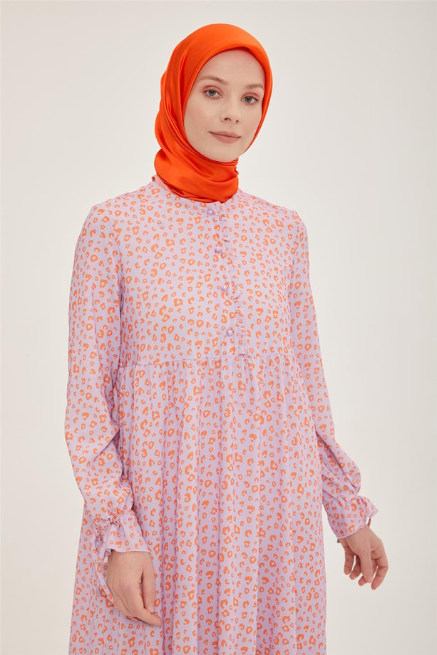 Armine Desenli Kolu Bağlanabilen Elbise 22Y9425 Lila