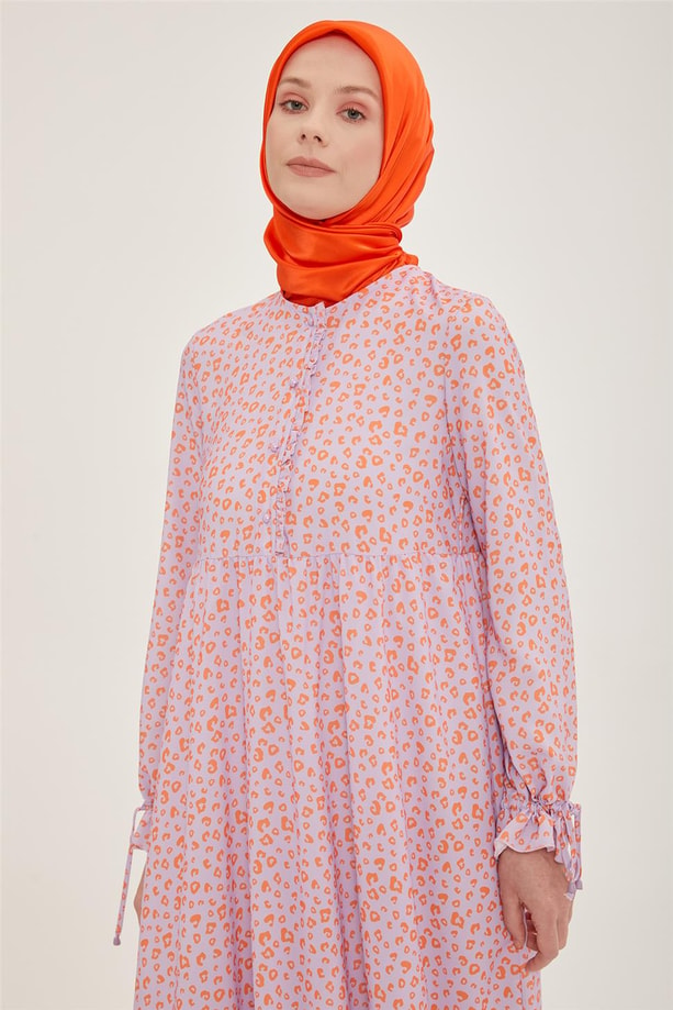 Armine Desenli Kolu Bağlanabilen Elbise 22Y9425 Lila