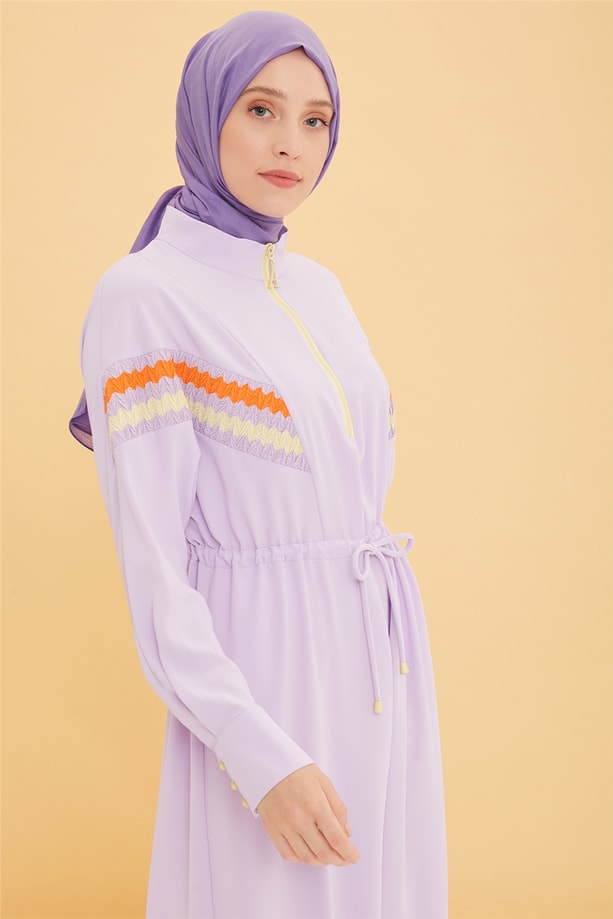 Armine Şerit Detaylı Fermuarlı Elbise 22Y9426 Lila