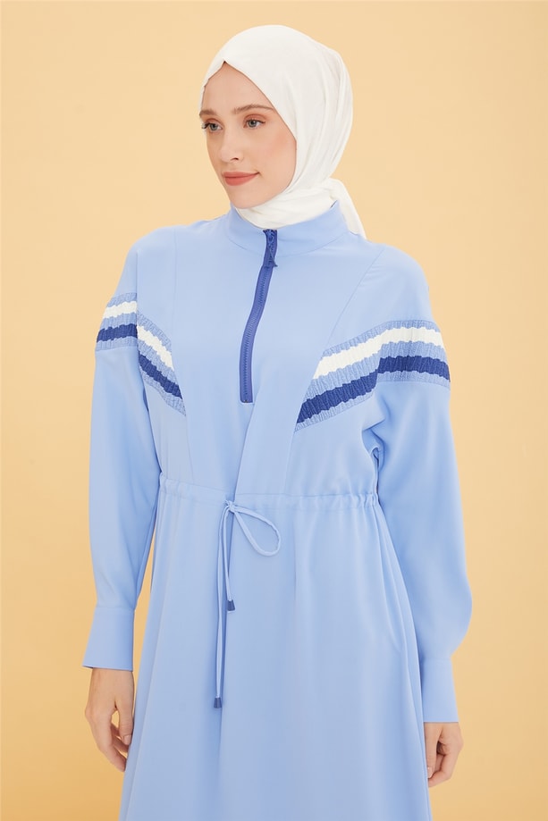 Armine Şerit Detaylı Fermuarlı Elbise 22Y9426 Mavi