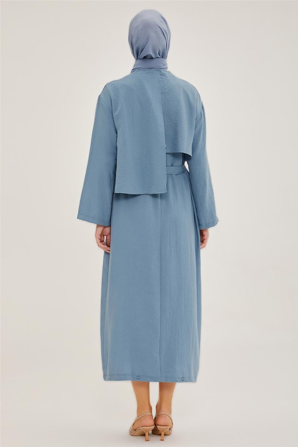 Armine Asimetrik Kesim Detaylı Beli Kuşalı Tulum 22Y9432 Gri Mavi