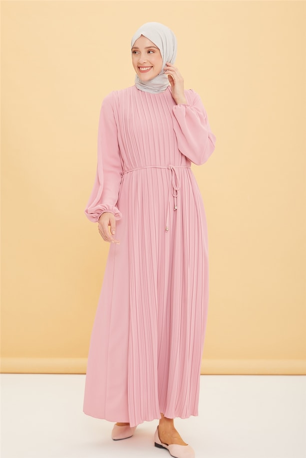 Armine Önü Piliseli Elbise 22Y9435 Pembe