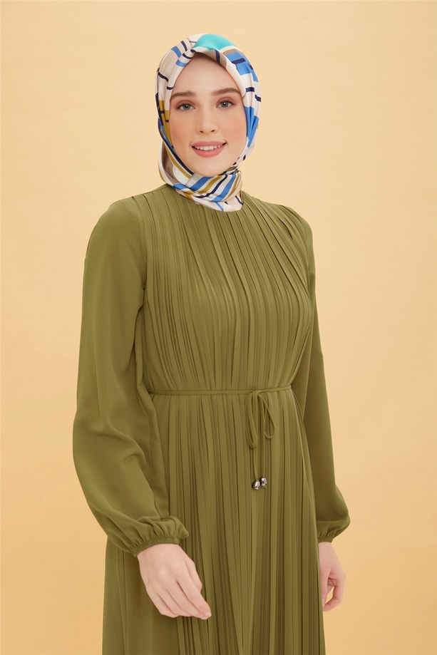 Armine Önü Piliseli Elbise 22Y9435 Zeytinyağı
