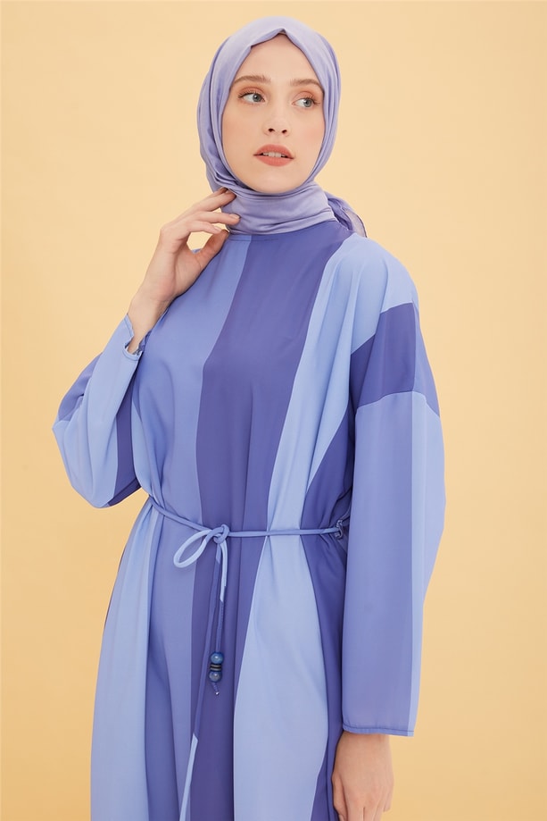 Armine Çizgili Oversize Elbise 22Y9436 Mavi