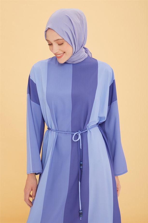 Armine Çizgili Oversize Elbise 22Y9436 Mavi