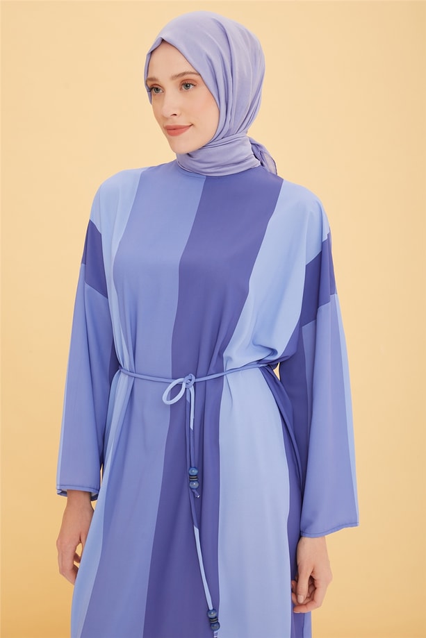 Armine Çizgili Oversize Elbise 22Y9436 Mavi