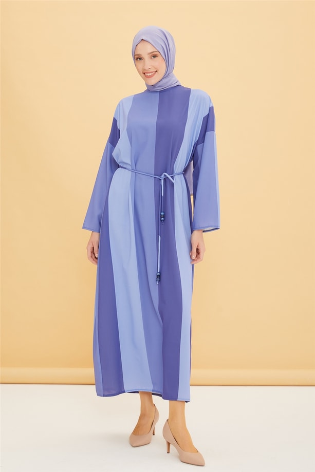 Armine Çizgili Oversize Elbise 22Y9436 Mavi